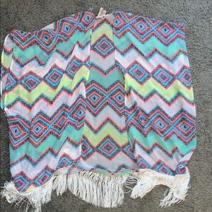 Colorful Geometric Fringe Kimono Swim Coverup